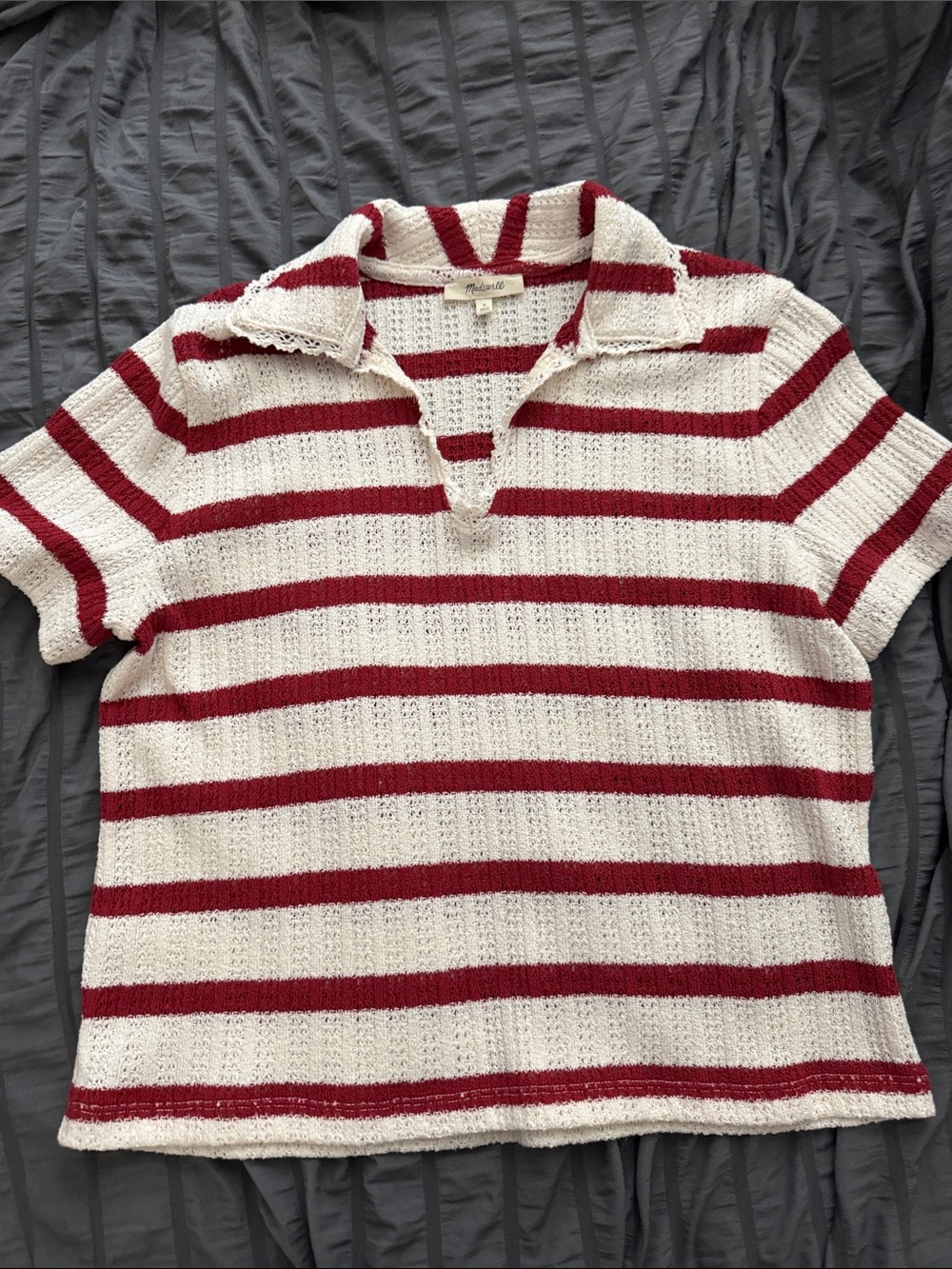 Madewell lightweight Red and Cream Short-Sleeve Striped Polo Knit